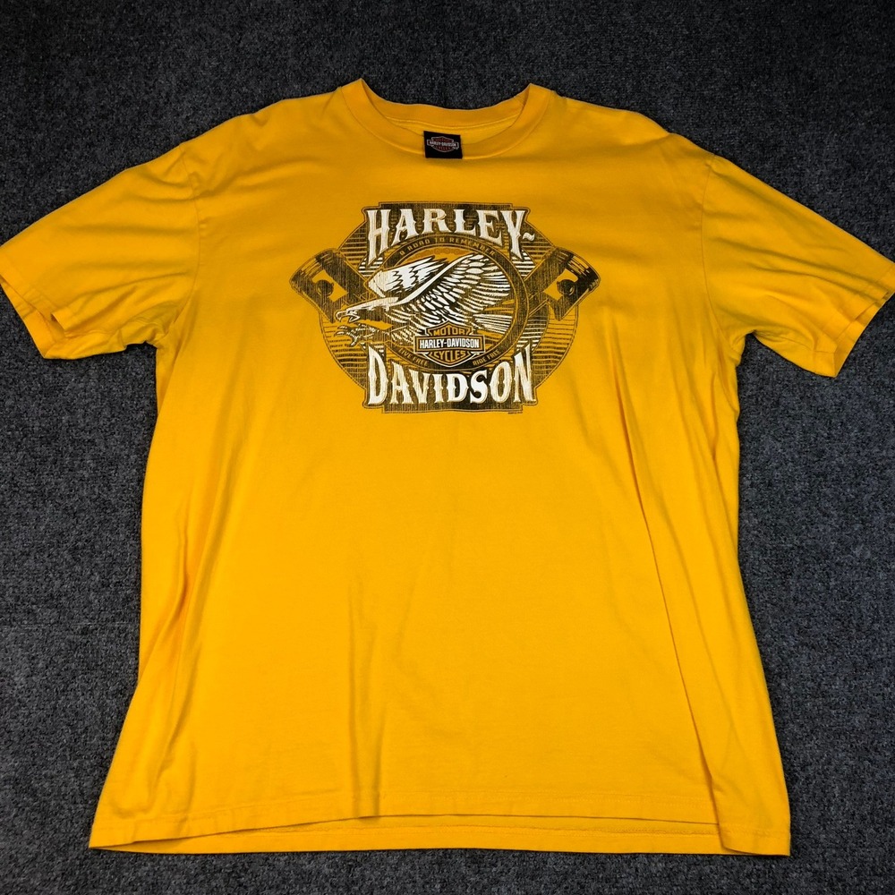 Harley Davidson Cycles Eagle Pistons Graphic T Shirt Yellow Mens XL